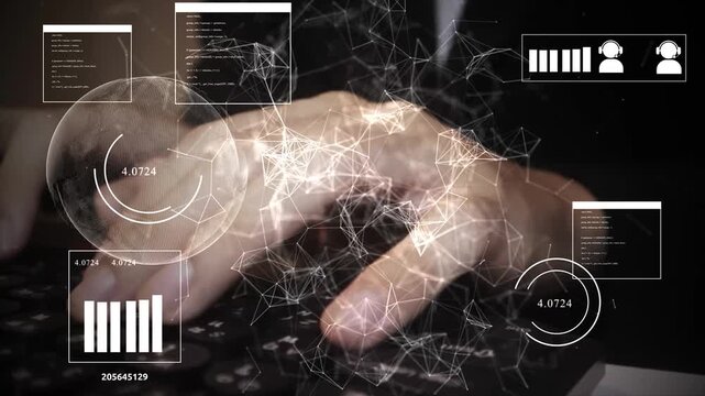 Businessman connected to digital world data. Financial analysis, ERP, UX, and investment management concept.