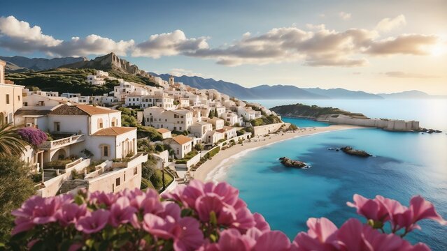 Picturesque Mediterranean Coastal Town at Golden Hour