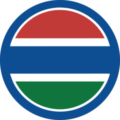 round icon of gambia national flag with red blue green stripes