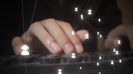 Businessman typing on laptop with digital connection to call center communication and negotiation. - Powered by Adobe