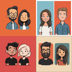 Various pairs of friends are illustrated in playful and vibrant colors, showcasing joy and togetherness. Each pair displays unique styles and expressions, highlighting their individuality and bond.