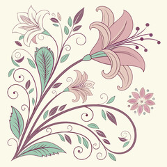 Elegant Floral Design with Lilies and Swirls