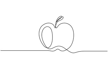 Continuous one line drawing of Apple fruit vector illustration. Editable outline
