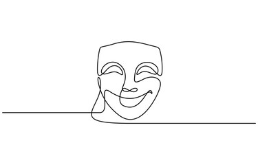 Continuous one line drawing of Humor smile mask vector illustration. Editable outline