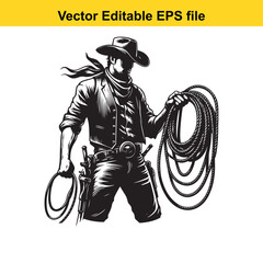 Cowboy holding a lasso, isolated on white background