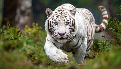 Naklejka premium White tiger in a forest