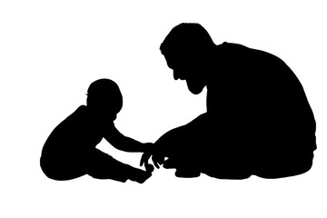 father and child silhouette illustration with father holding baby and son