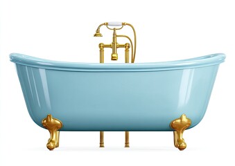 Light blue clawfoot bathtub with gold fixtures