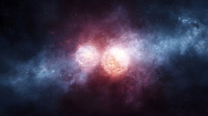 Naklejka premium Two bright celestial bodies merge with a powerful burst of cosmic energy in a vibrant nebula