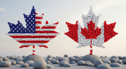 Usa canada flags maple leaf digital art north america relations countries patriotism symbol