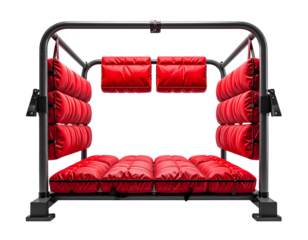 Professional rugby practice scrum equipment with red padding isolated on transparent background PNG