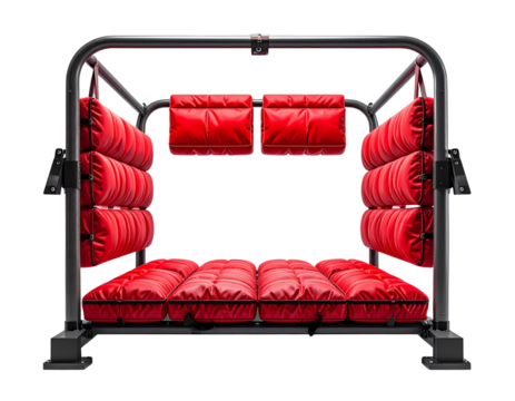 Professional rugby practice scrum equipment with red padding isolated on transparent background PNG