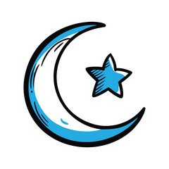 Crescent Moon and Star Doodle Hand Drawn Islamic Symbol Cartoon