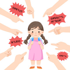 Sad Girl Bullied at School - Child Harassment and Bullying Concept Vector Illustration.eps