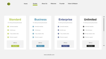 Pricing Plans for Websites - Standard, Business, Enterprise, and Unlimited
