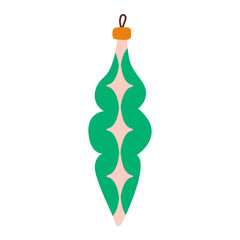 Long retro christmas ornament bauble in green color