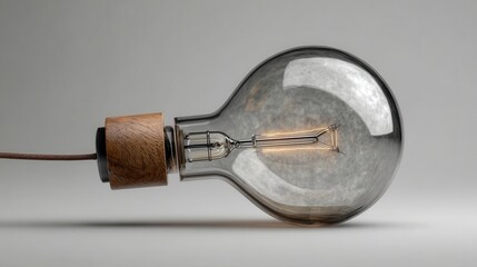 glowing bulb wooden base wire