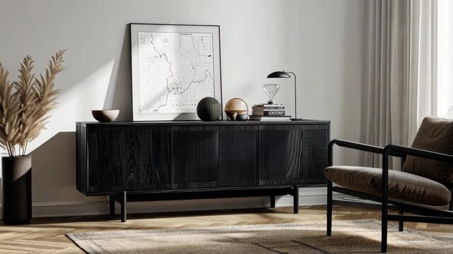 Discover a beautifully arranged living room with a contemporary sideboard and elegant decor, creating a cozy atmosphere for relaxation