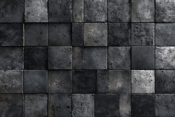 Dark gray square tiles arranged in a grid pattern a textured stone wall