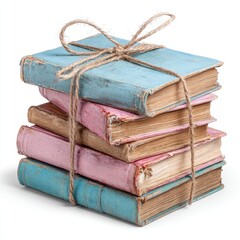 Stack of antique books tied with twine