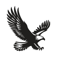 Obraz premium A silhouette bald eagle diving downwards with talons ready catch prey vector illustration