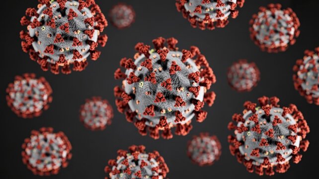 COVID-19 Microscopic View: Coronavirus Particles Floating in a Dark Background