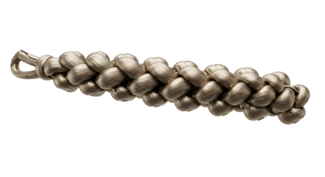 FARMING - Close-up of a silver metallic braided chain necklace link, perfect for jewelry design and fashion accessories