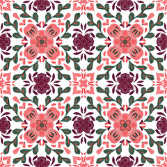 Watercolor decorative ornament on isolated background. Symmetric seamless batik floral mandala tribal ethnic pattern for fabric textile card wrapping print wallpaper