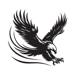 Fototapeta premium A silhouette bald eagle diving downwards with talons ready catch prey vector illustration