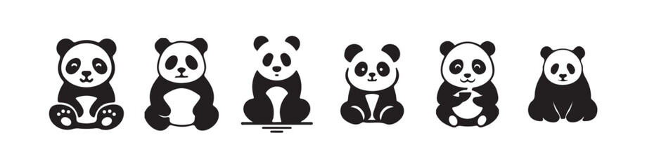 Simple panda icon, Collection of cute black and white panda bear, Vector illustration eps 10.
