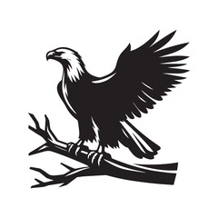 Obraz premium A bald eagle standing on a tree branch wings slightly lifted vector illustration