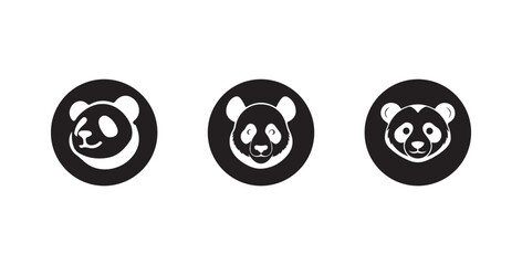 Panda vector icon, Panda icon silhouette set, cute animal vector, black and white background, vector illustration eps 10.