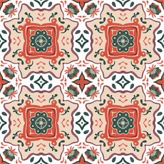 Watercolor decorative ornament on isolated background. Symmetric seamless batik floral mandala tribal ethnic pattern for fabric textile card wrapping print wallpaper