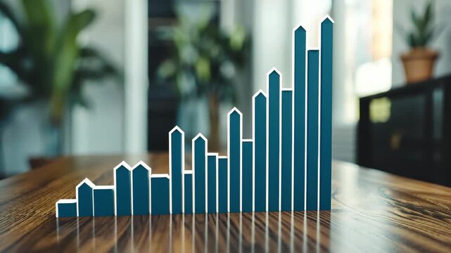 Value for money inexpensive, A stylized bar graph on a wooden table with greenery in the background.