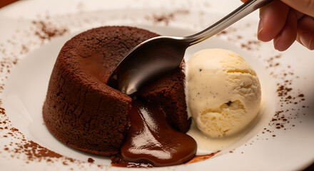 Indulge in Delicious Dessert Delightful Chocolate Lava Cake with a Scoop of Creamy Vanilla Ice