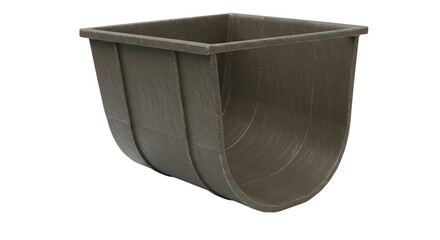 FARMING - Plastic corner gutter section for rainwater drainage and roofing systems, isolated on white background