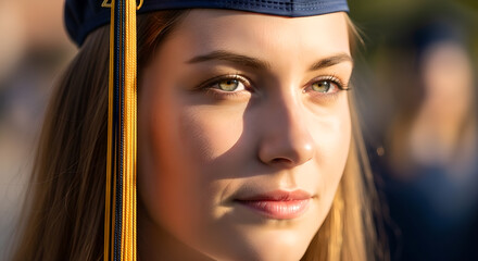 Portrait of a young thoughtful female graduate with a graduation cap showcasing her determination
