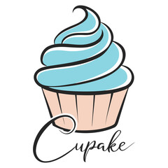 A delightful vector illustration of a sweet pink cupcake topped with creamy ice cream and a cherry, perfect for a birthday celebration