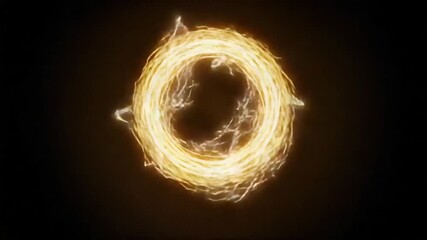 Dynamic Golden Light Trails Swirl into a Luminous Energy Ring on a Dark Background. - Powered by Adobe