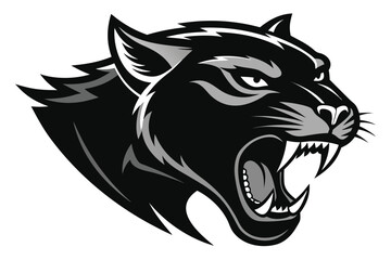 Obraz premium Fierce black panther head roaring with sharp teeth and intense gaze, symbolizing power and aggression