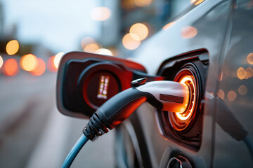 Electric car charging at a charging station