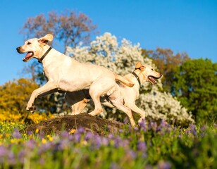 Fototapeta premium Happy dogs running in a park