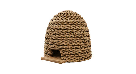 FARMING - Traditional woven beehive made of natural materials isolated on white background, perfect for nature and beekeeping themes