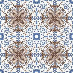 Watercolor decorative ornament on isolated background. Symmetric seamless batik floral mandala tribal ethnic pattern for fabric textile card wrapping print wallpaper