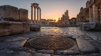 Obraz premium roman ruins sunrise ancient city