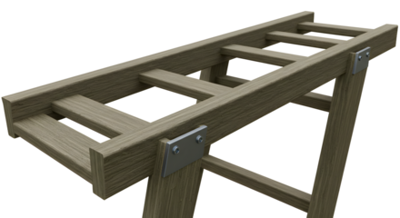 FARMING - Wooden folding ladder isolated on white background, carpenter tool for construction and home use