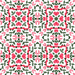 Watercolor decorative ornament on isolated background. Symmetric seamless batik floral mandala tribal ethnic pattern for fabric textile card wrapping print wallpaper