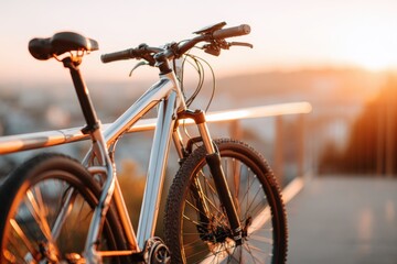 Fototapeta premium Silver mountain bike at sunset