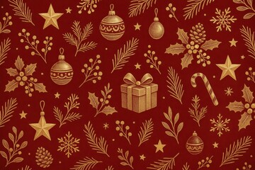Festive red Christmas background with elegant holiday patterns creating warm celebration atmosphere
