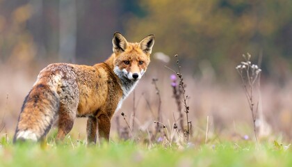 Fototapeta premium Red fox in autumn meadow